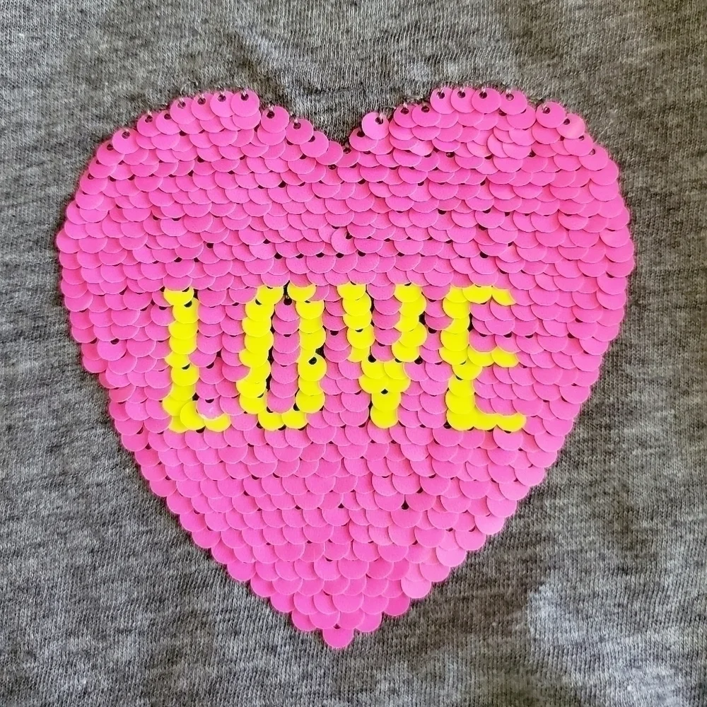 K1113 * Old Navy Love Sequin Heart Tee with Split Back Gray Size XL (14)